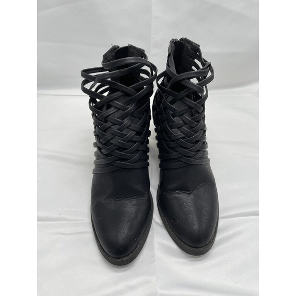 Big Buddha Woven Heeled Ankle Boot Sz 8  Blk Zip Up Back - Picture 2 of 9